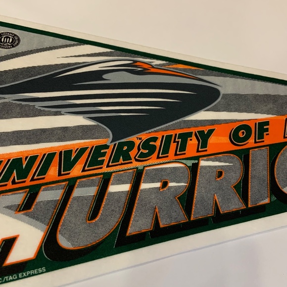 Vintage Tag Express University of Miami Hurricanes Logo 30" Pennant Flag - Picture 2 of 10